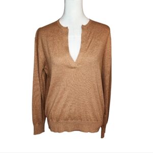 NEW Reset The Low Key Long Sleeve Linen Cotton Blend Sweater in Macchiato Small